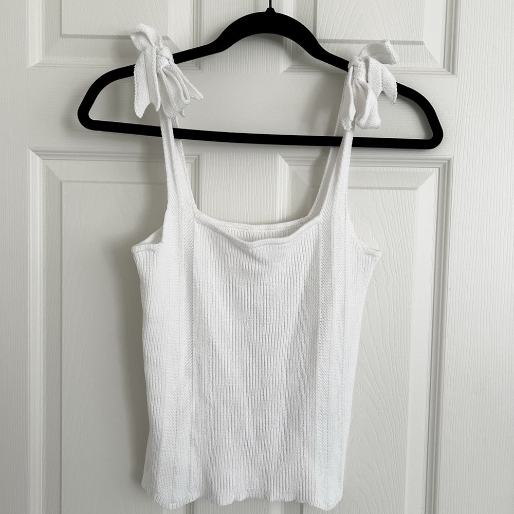 La Vie by Rebecca Taylor NWT White Tie-Strap Ribbed Tank Top